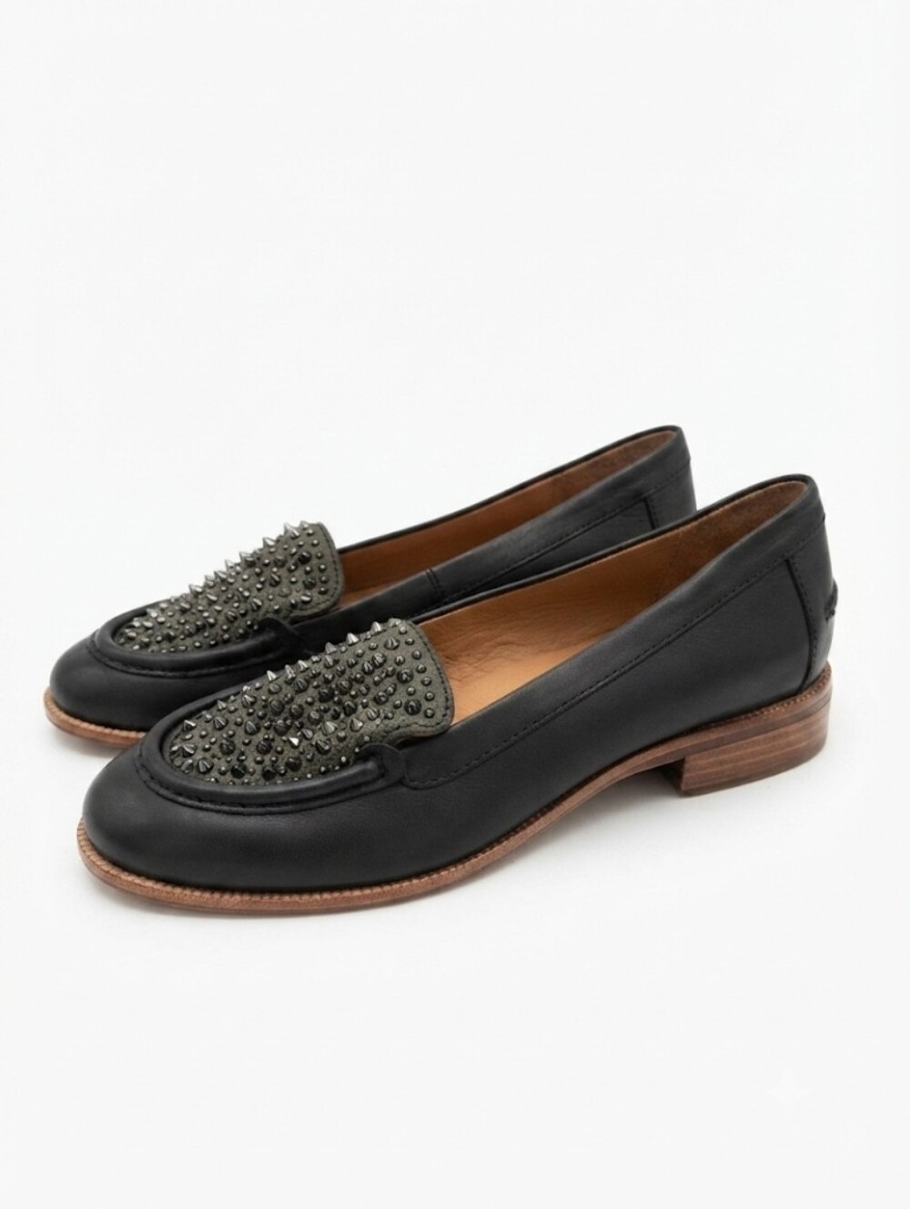 Jeffrey Campbell Black Leather Studded Loafers Size 8.5